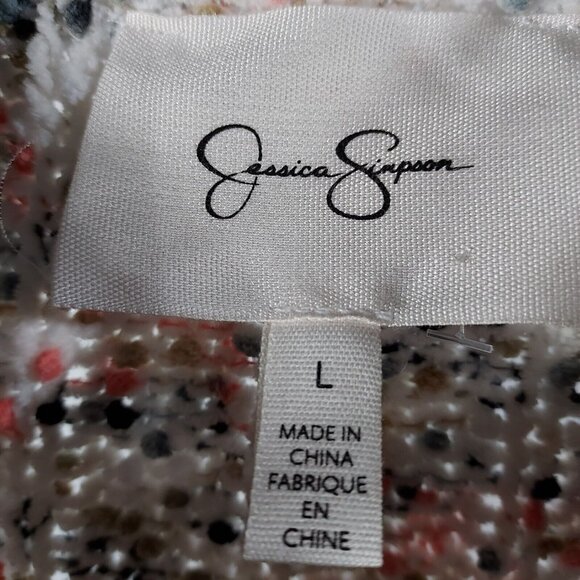 Jessica Simpson White Confetti Multi-Color Cropped Knit Sweater Ribbed Cuff Larg - Picture 12 of 14